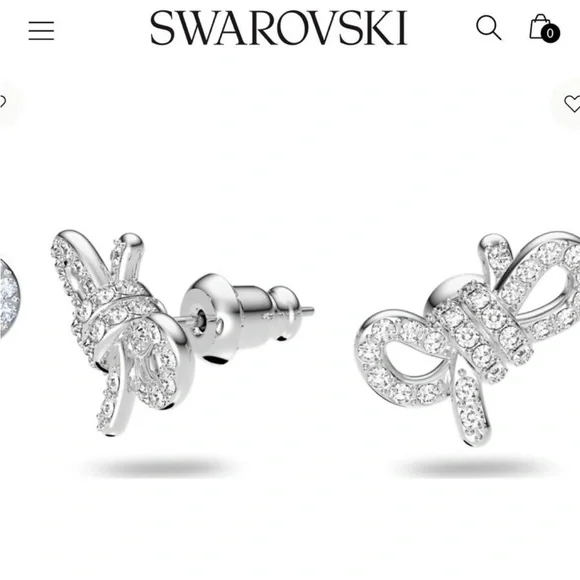 Swarovski lifelong rhodium plated mini bow earrings - Picture 2 of 8